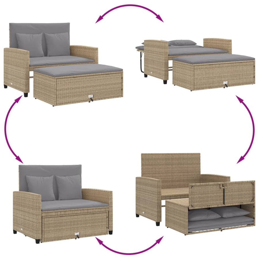 Tuinbank 2-Zits Met Kussens Poly Beige en grijs Rattan