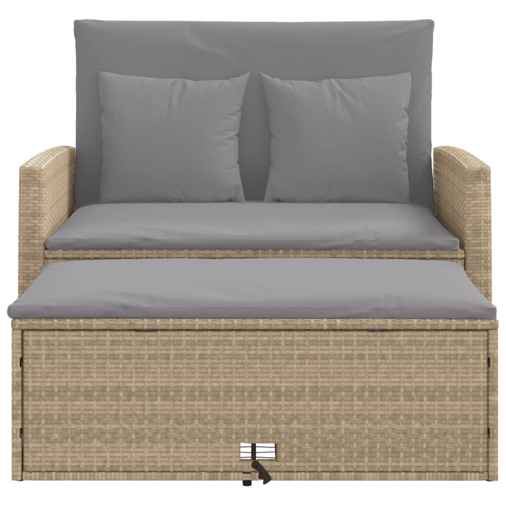Tuinbank 2-Zits Met Kussens Poly Beige en grijs Rattan