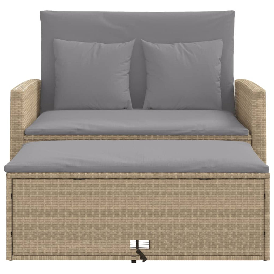 Tuinbank 2-Zits Met Kussens Poly Beige en grijs Rattan