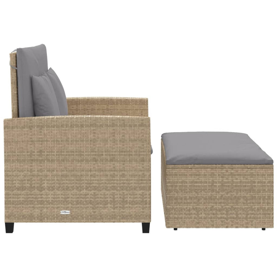 Tuinbank 2-Zits Met Kussens Poly Beige en grijs Rattan