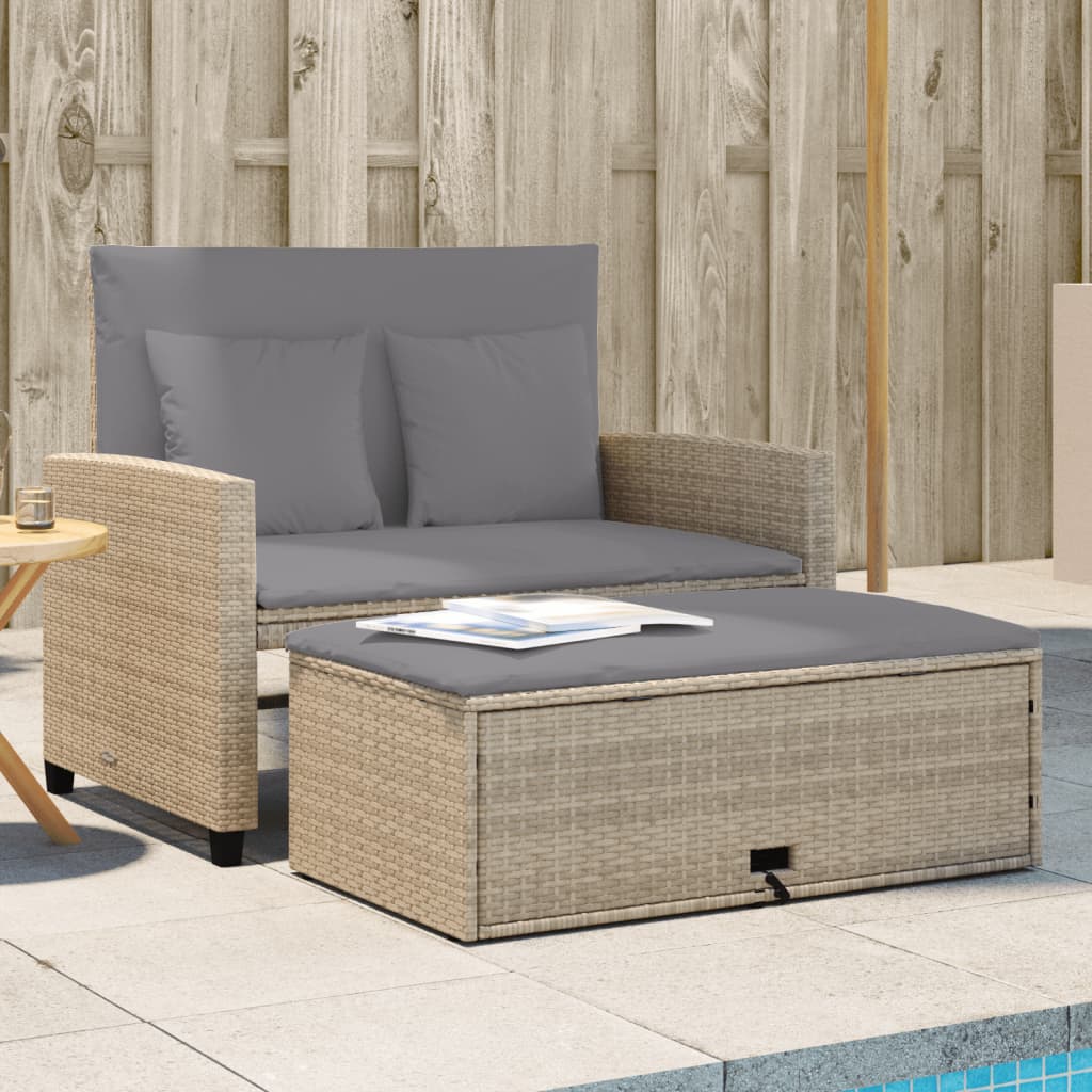 Tuinbank 2-Zits Met Kussens Poly Beige en grijs Rattan