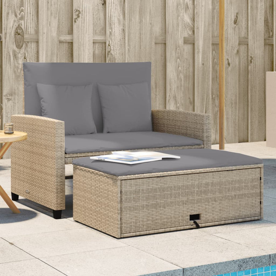 Tuinbank 2-Zits Met Kussens Poly Beige en grijs Rattan