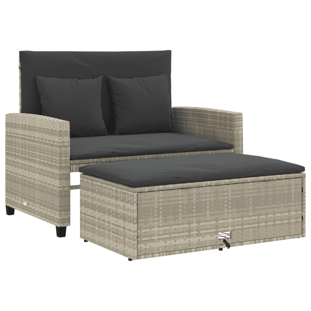 Tuinbank 2-Zits Met Kussens Poly Lichtgrijs Rattan