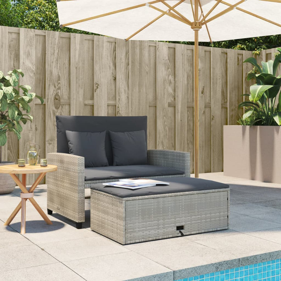 Tuinbank 2-Zits Met Kussens Poly Lichtgrijs Rattan