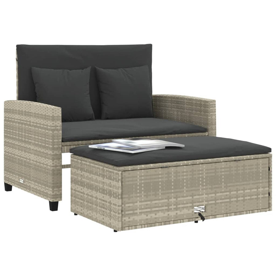 Tuinbank 2-Zits Met Kussens Poly Lichtgrijs Rattan