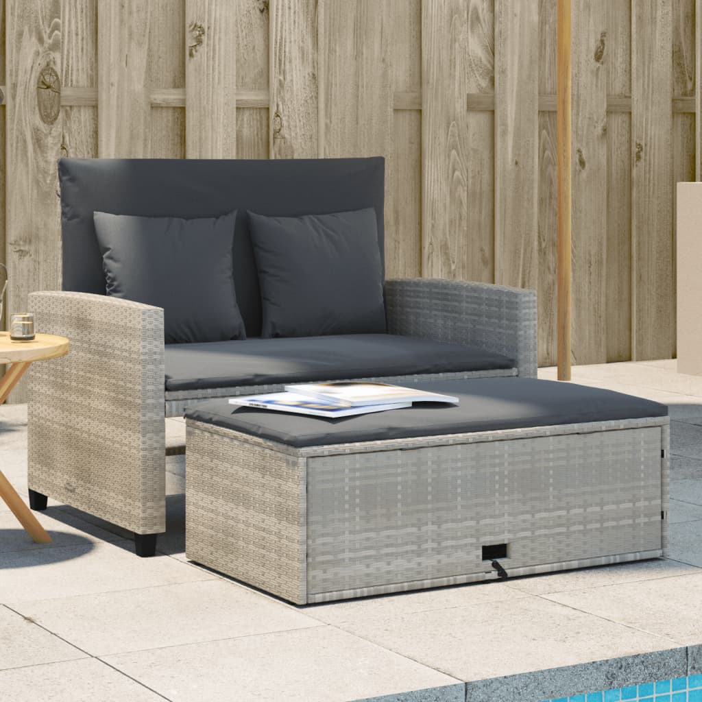 Tuinbank 2-Zits Met Kussens Poly Lichtgrijs Rattan