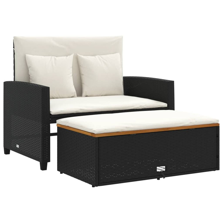 Tuinbank 2-Zits Met Kussens Poly Rattan En Acacia Zwart en crème Hout