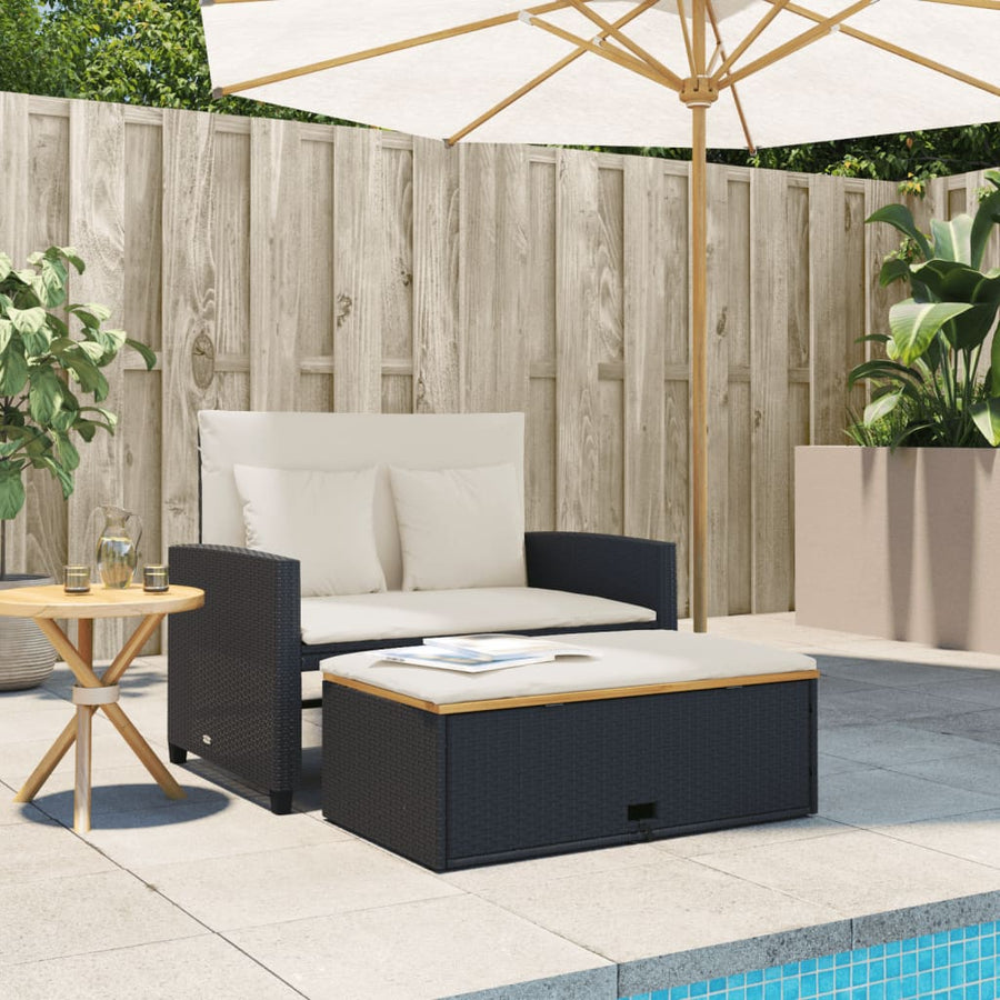 Tuinbank 2-Zits Met Kussens Poly Rattan En Acacia Zwart en crème Hout