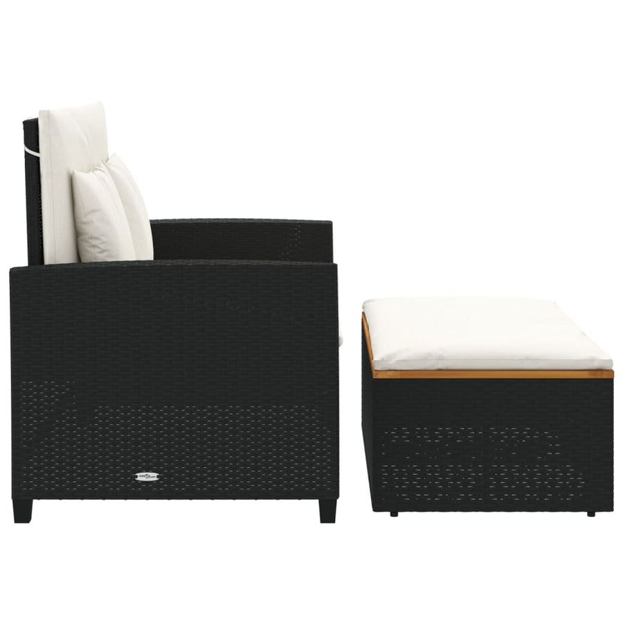 Tuinbank 2-Zits Met Kussens Poly Rattan En Acacia Zwart en crème Hout