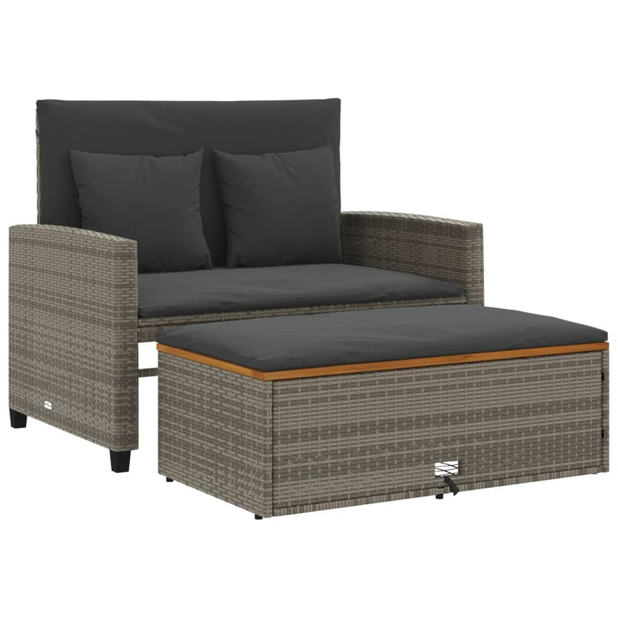 Tuinbank 2-Zits Met Kussens Poly Rattan En Acacia Grijs Hout