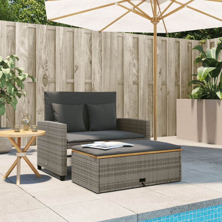 Tuinbank 2-Zits Met Kussens Poly Rattan En Acacia Grijs Hout