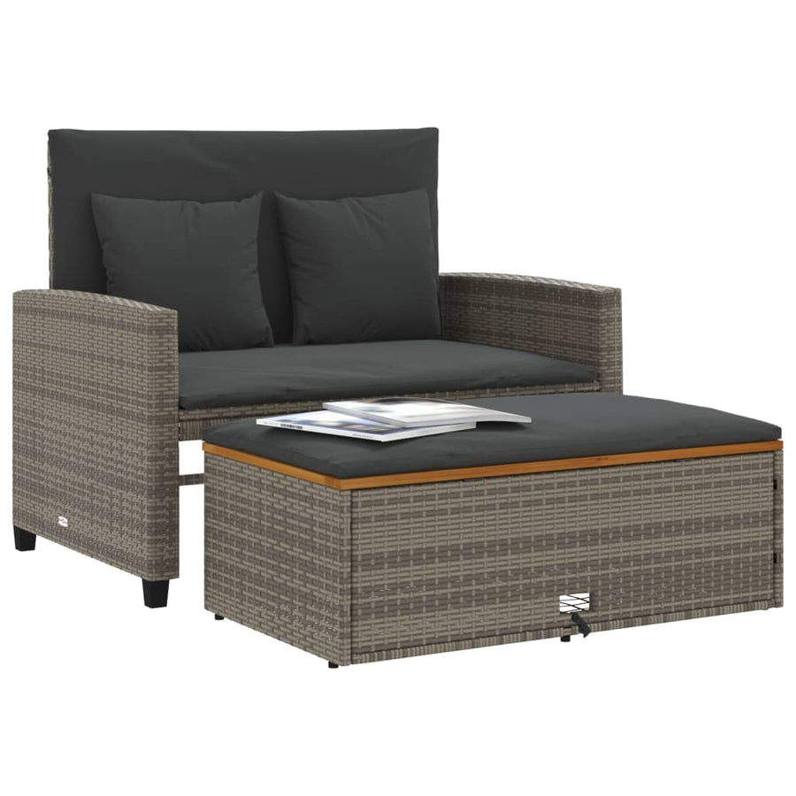 Tuinbank 2-Zits Met Kussens Poly Rattan En Acacia Grijs Hout