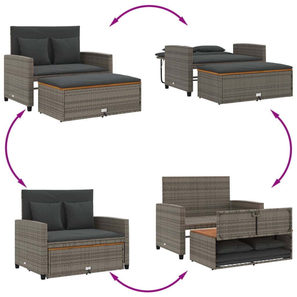 Tuinbank 2-Zits Met Kussens Poly Rattan En Acacia Grijs Hout