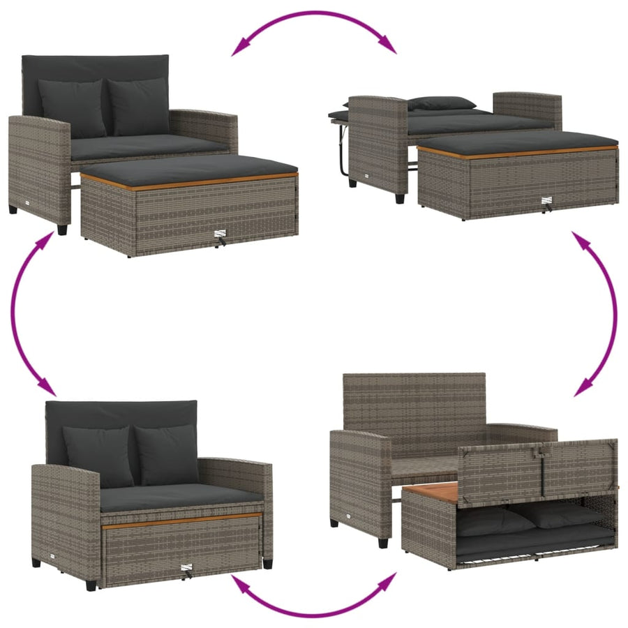 Tuinbank 2-Zits Met Kussens Poly Rattan En Acacia Grijs Hout