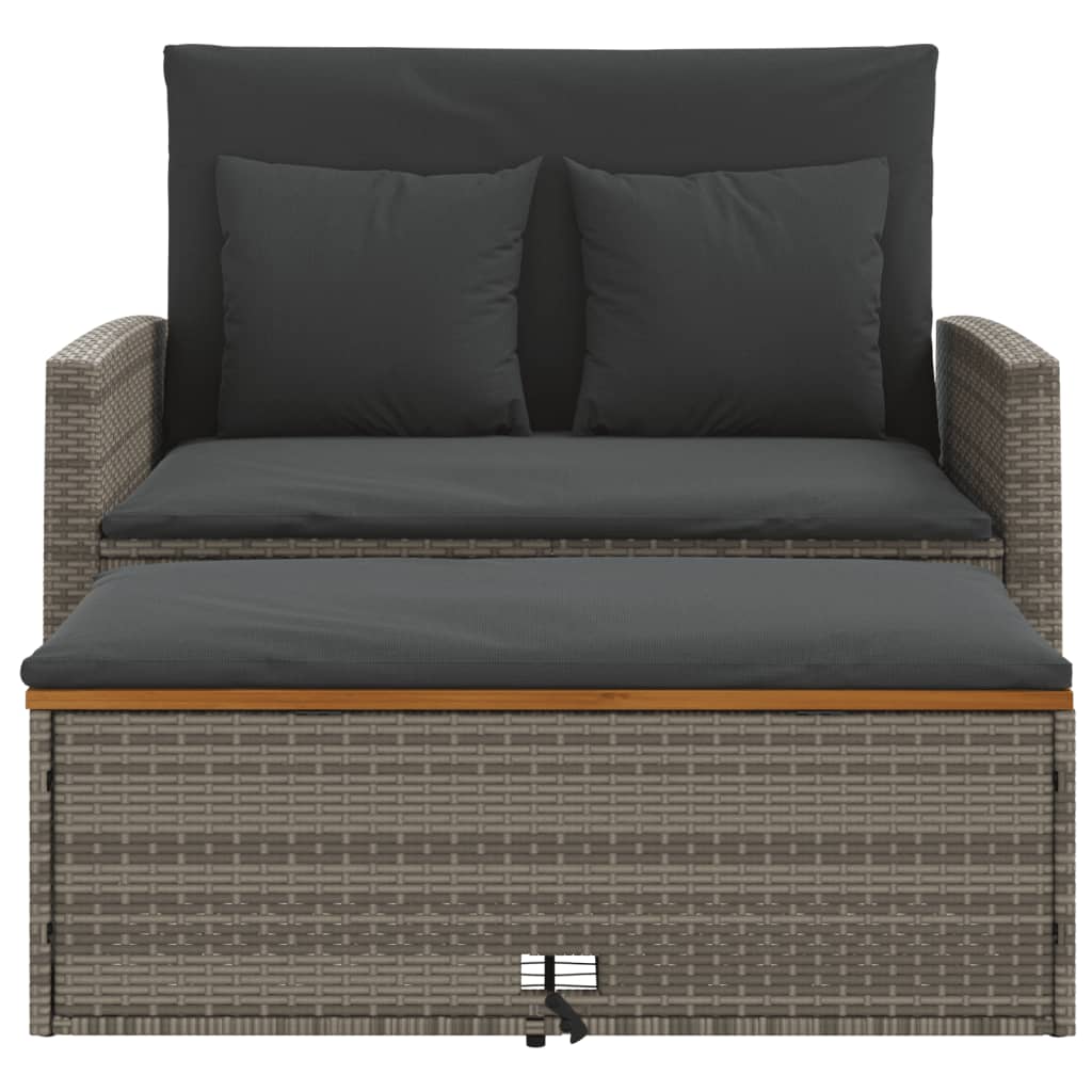 Tuinbank 2-Zits Met Kussens Poly Rattan En Acacia Grijs Hout