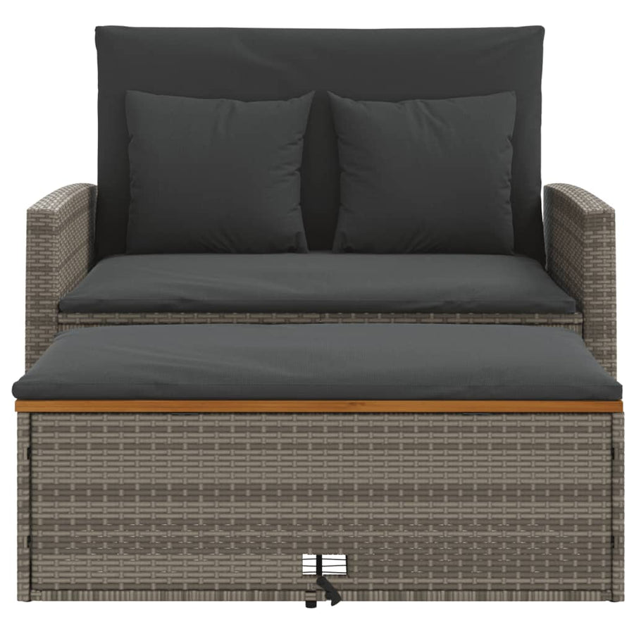 Tuinbank 2-Zits Met Kussens Poly Rattan En Acacia Grijs Hout