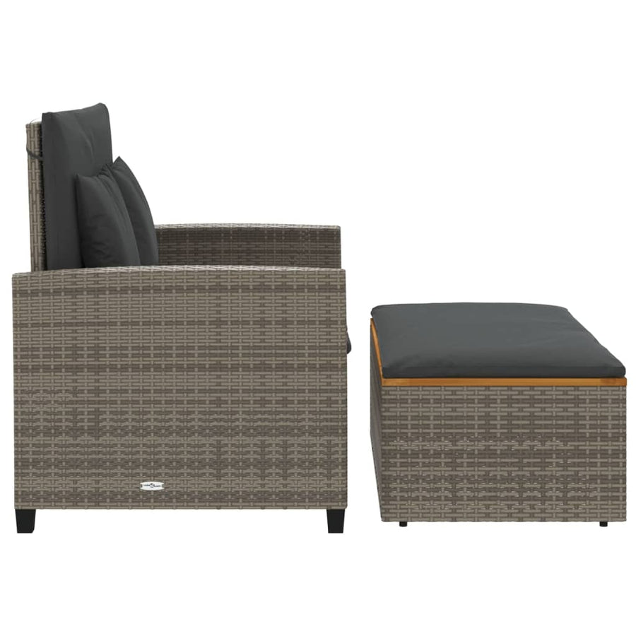 Tuinbank 2-Zits Met Kussens Poly Rattan En Acacia Grijs Hout