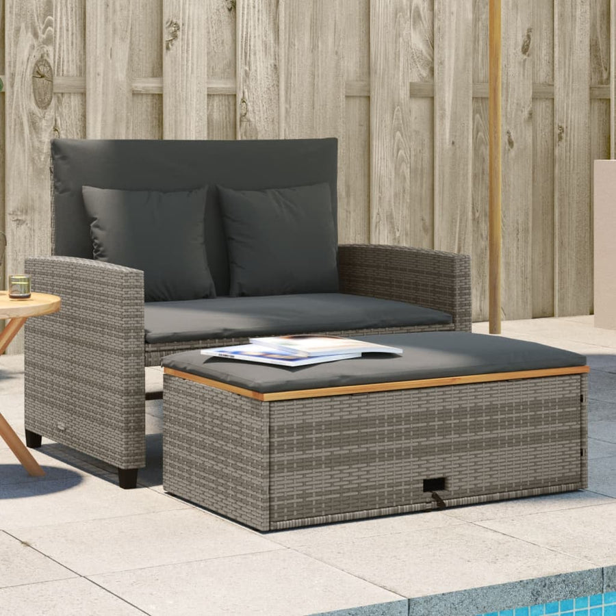 Tuinbank 2-Zits Met Kussens Poly Rattan En Acacia Grijs Hout