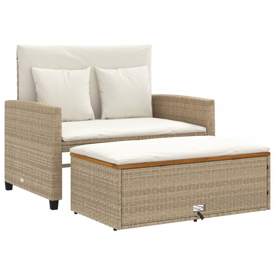 Tuinbank 2-Zits Met Kussens Poly Rattan En Acacia Beige beige and cream Hout