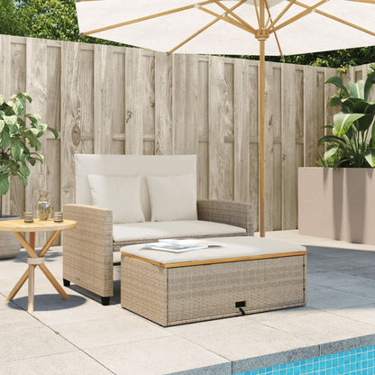 Tuinbank 2-Zits Met Kussens Poly Rattan En Acacia Beige beige and cream Hout