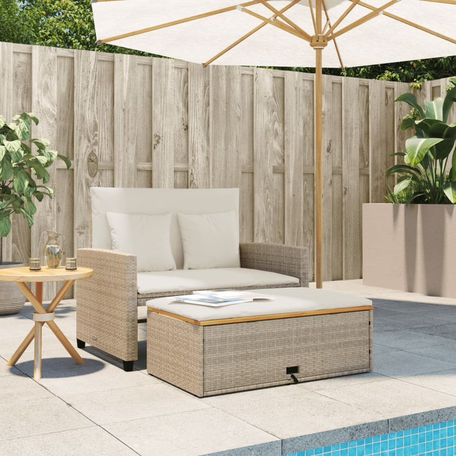 Tuinbank 2-Zits Met Kussens Poly Rattan En Acacia Beige beige and cream Hout
