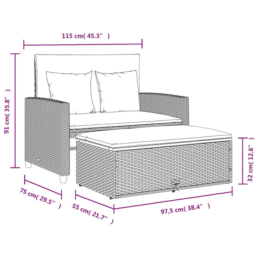Tuinbank 2-Zits Met Kussens Poly Rattan En Acacia Beige beige and cream Hout