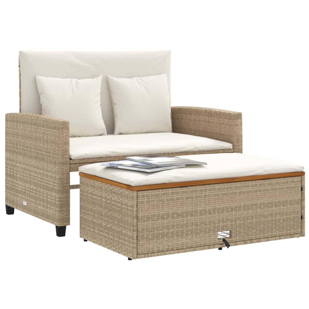 Tuinbank 2-Zits Met Kussens Poly Rattan En Acacia Beige beige and cream Hout