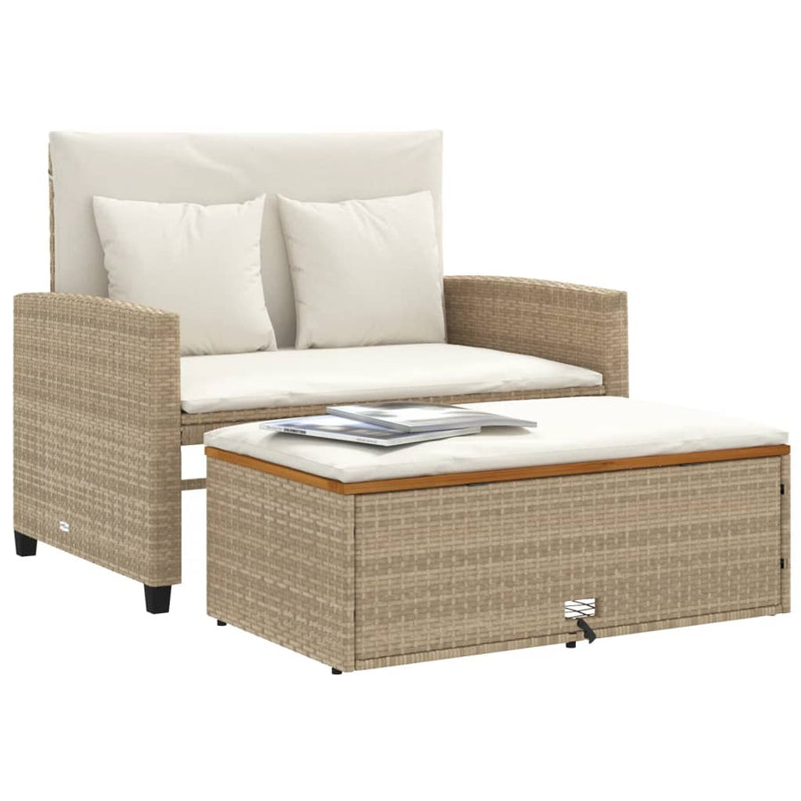 Tuinbank 2-Zits Met Kussens Poly Rattan En Acacia Beige beige and cream Hout