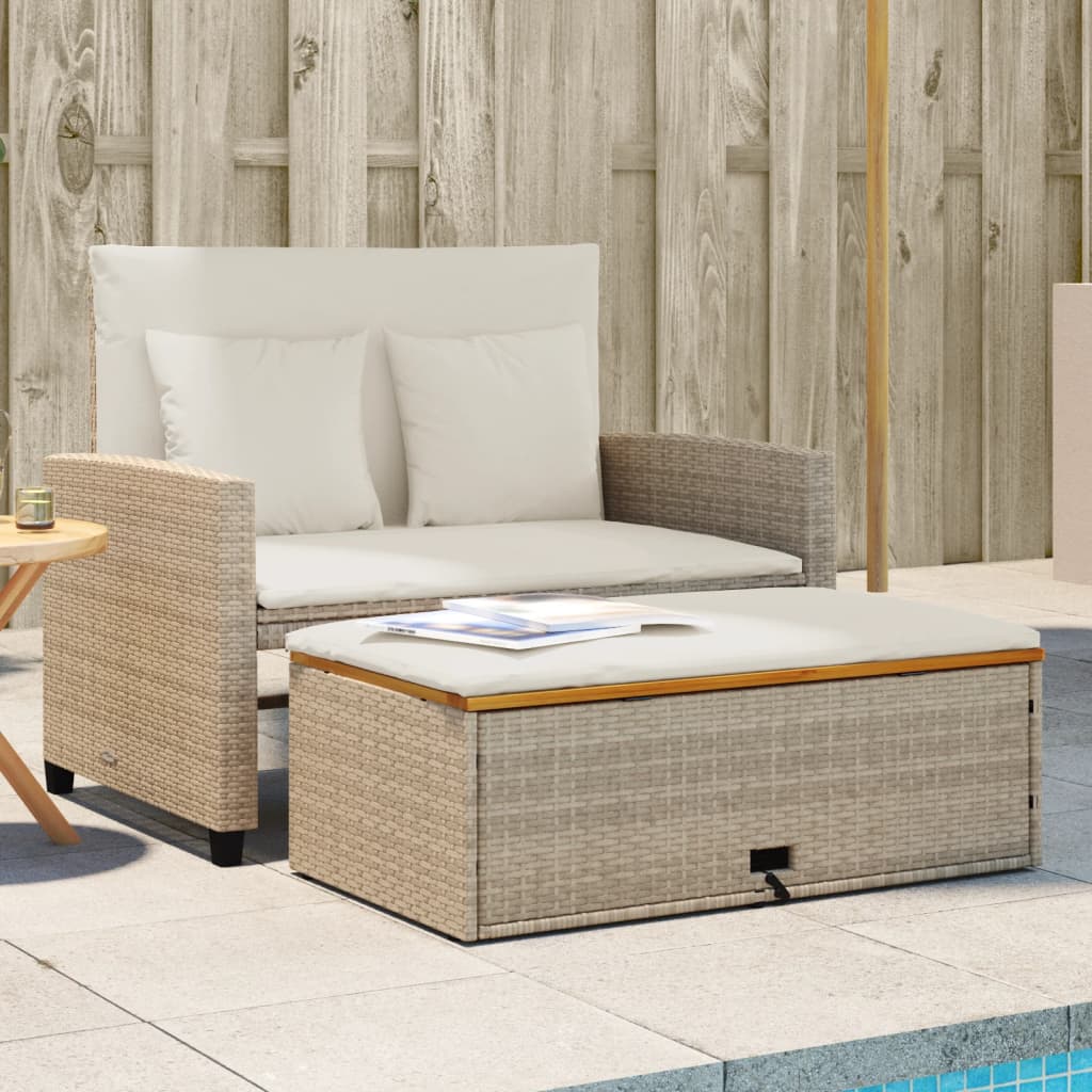 Tuinbank 2-Zits Met Kussens Poly Rattan En Acacia Beige beige and cream Hout