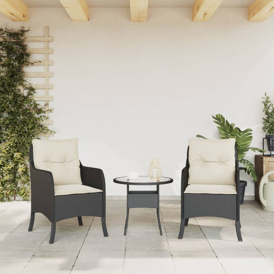 Tuinstoelen met kussens poly rattan Zwart en crème Dichtgeweven