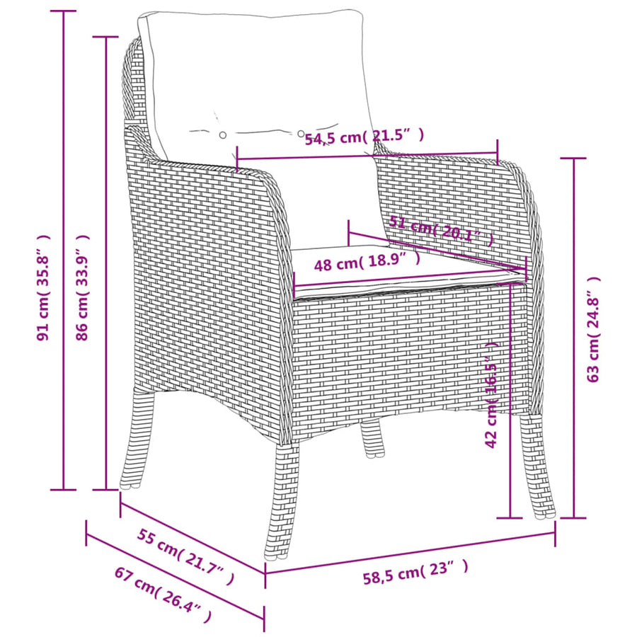 Tuinstoelen met kussens poly rattan Zwart en crème Dichtgeweven