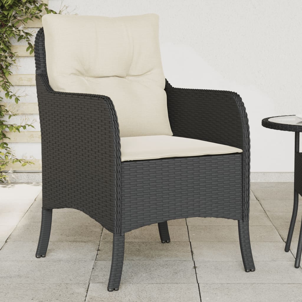 Tuinstoelen met kussens poly rattan Zwart en crème Dichtgeweven