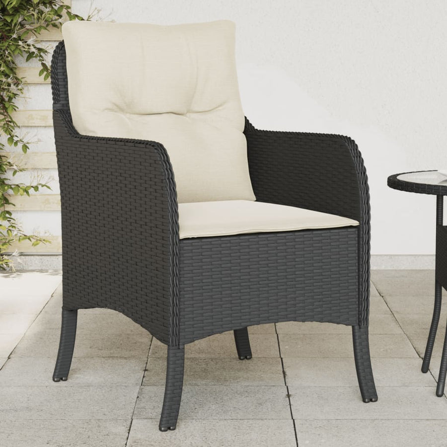 Tuinstoelen met kussens poly rattan Zwart en crème Dichtgeweven