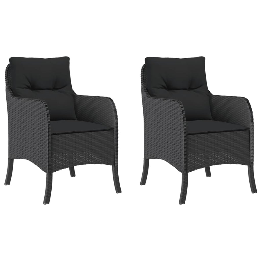 Tuinstoelen 2 st met kussens poly rattan zwart Zwart Dichtgeweven