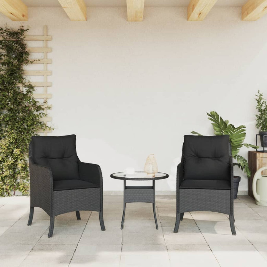 Tuinstoelen 2 st met kussens poly rattan zwart Zwart Dichtgeweven