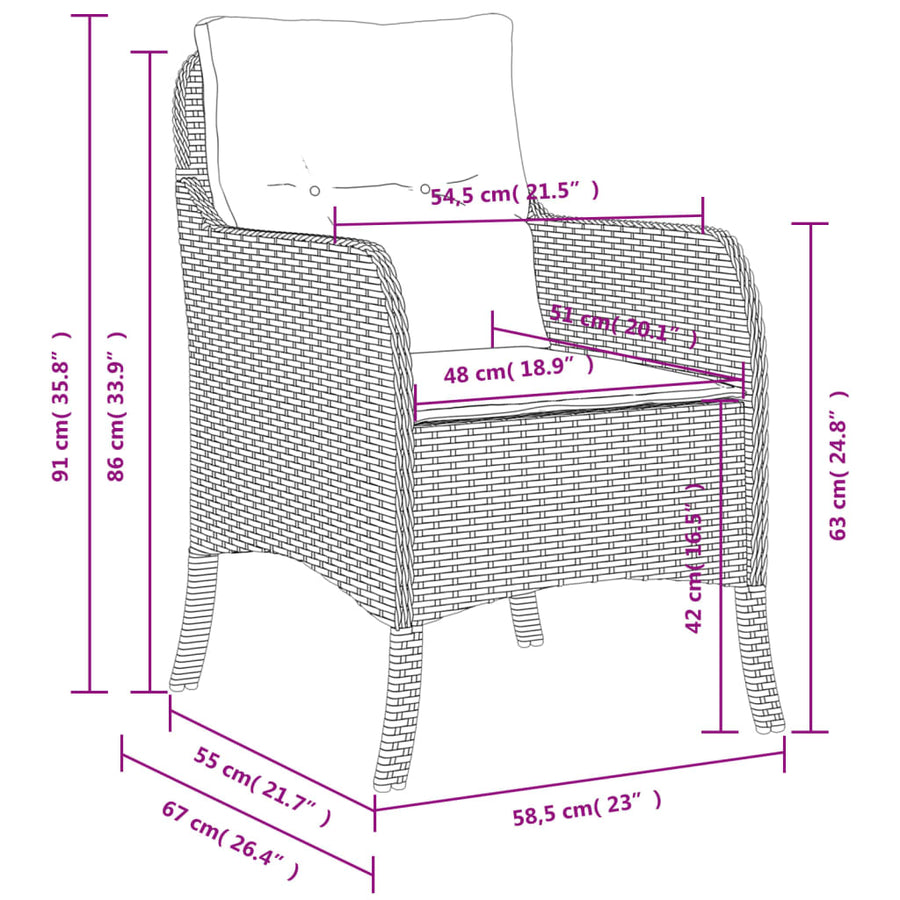 Tuinstoelen 2 st met kussens poly rattan zwart Zwart Dichtgeweven