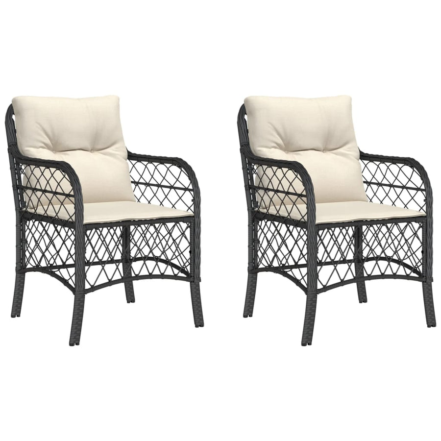 Tuinstoelen 2 st met kussens poly rattan zwart Zwart en crème Lijngeweven