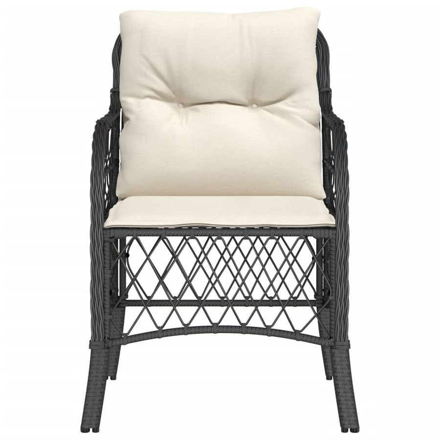 Tuinstoelen 2 st met kussens poly rattan zwart Zwart en crème Lijngeweven