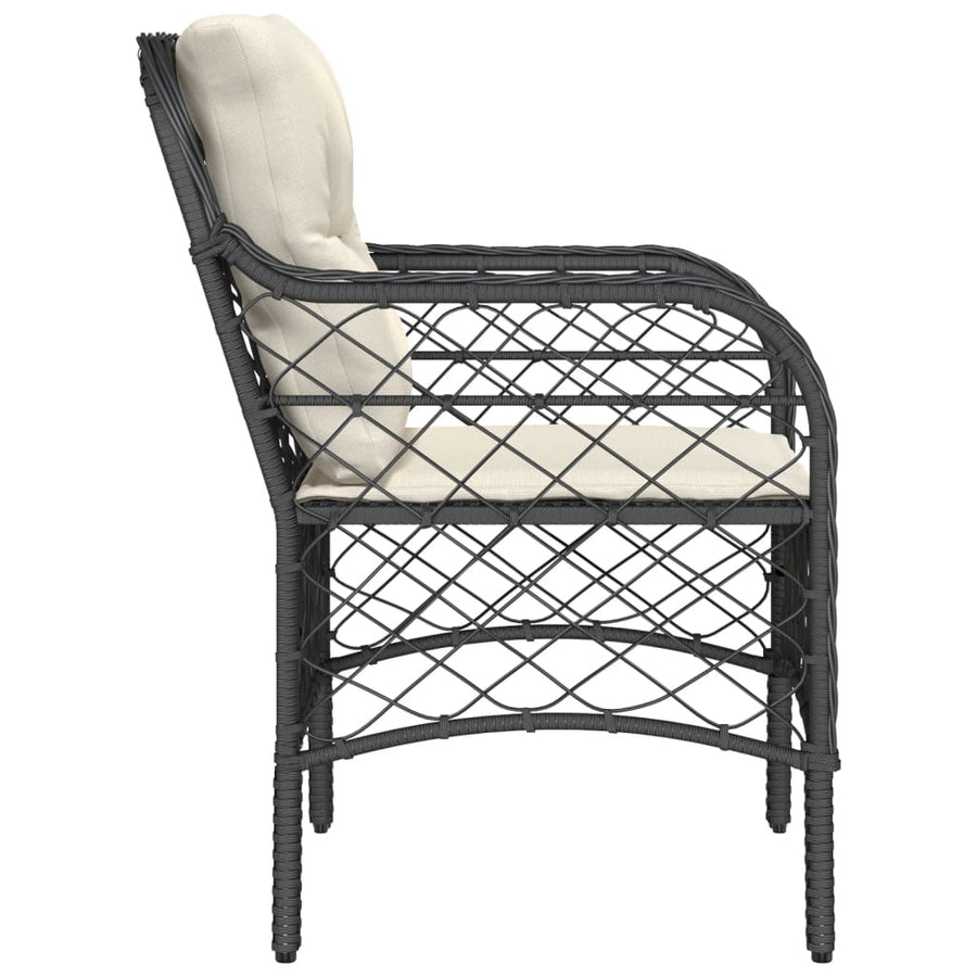 Tuinstoelen 2 st met kussens poly rattan zwart Zwart en crème Lijngeweven