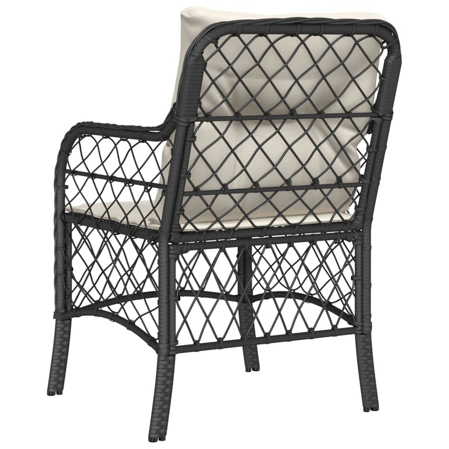 Tuinstoelen 2 st met kussens poly rattan zwart Zwart en crème Lijngeweven