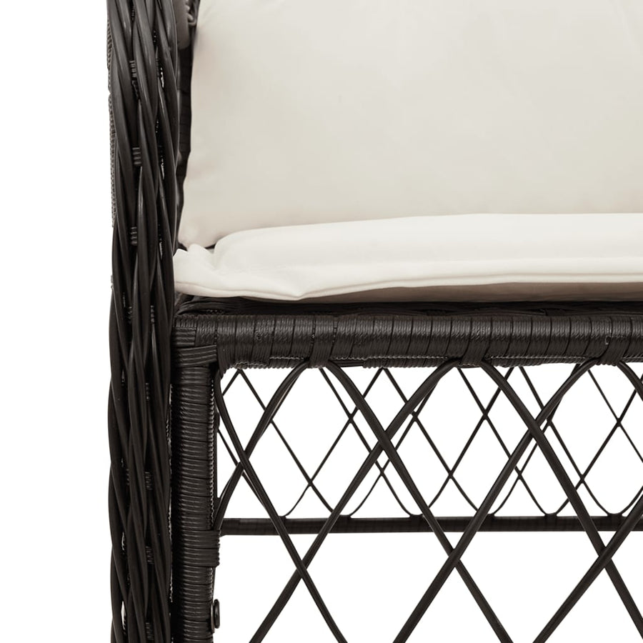 Tuinstoelen 2 st met kussens poly rattan zwart Zwart en crème Lijngeweven
