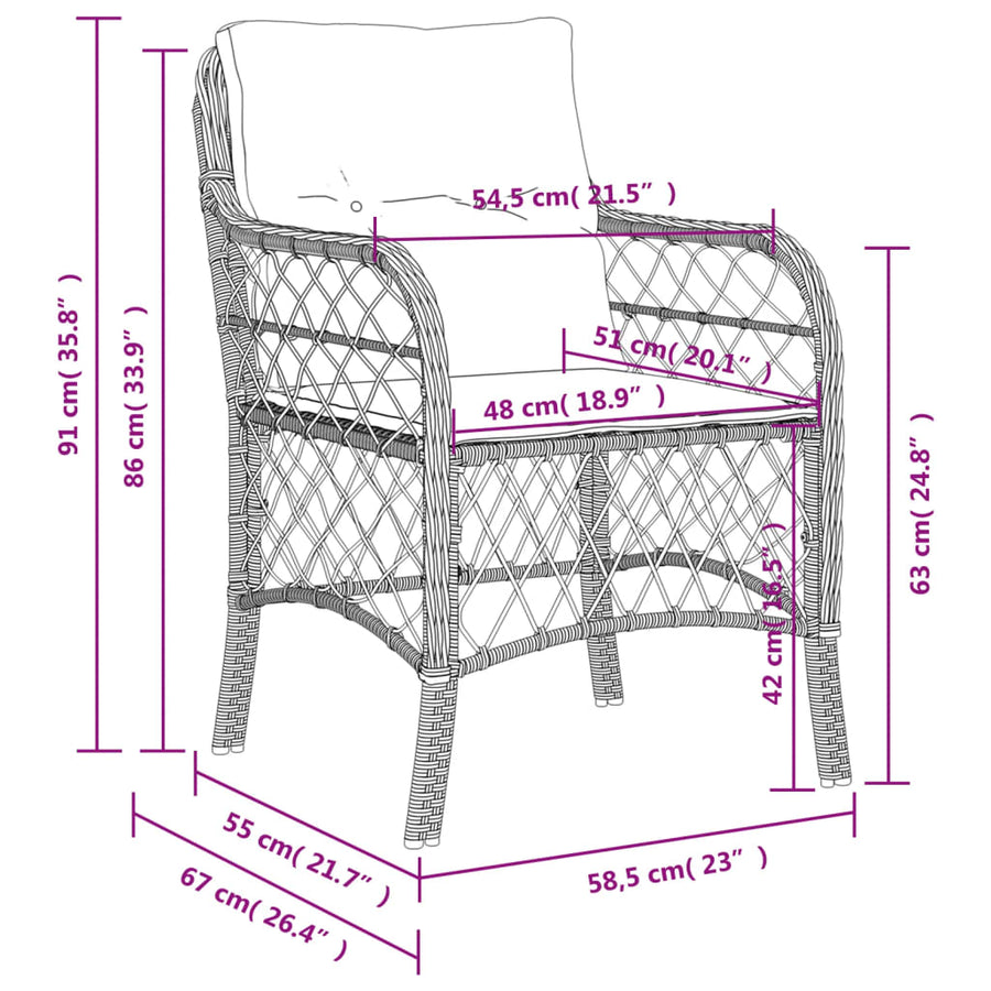 Tuinstoelen 2 st met kussens poly rattan zwart Zwart en crème Lijngeweven