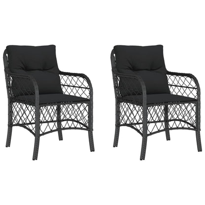 Tuinstoelen 2 st met kussens poly rattan zwart Zwart Lijngeweven
