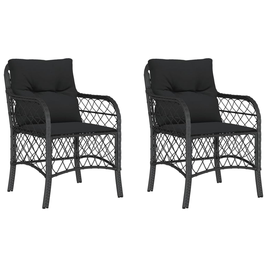 Tuinstoelen 2 st met kussens poly rattan zwart Zwart Lijngeweven