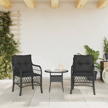 Tuinstoelen 2 st met kussens poly rattan zwart Zwart Lijngeweven