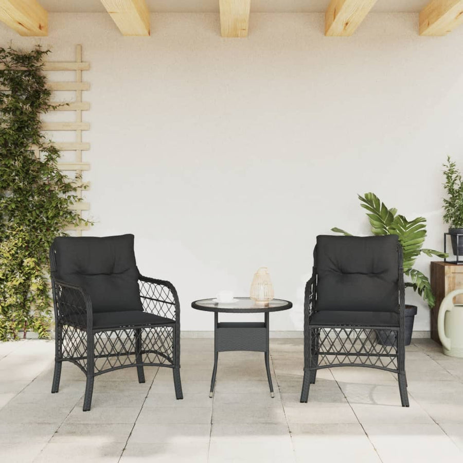 Tuinstoelen 2 st met kussens poly rattan zwart Zwart Lijngeweven