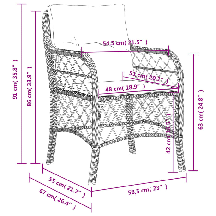Tuinstoelen 2 st met kussens poly rattan zwart Zwart Lijngeweven