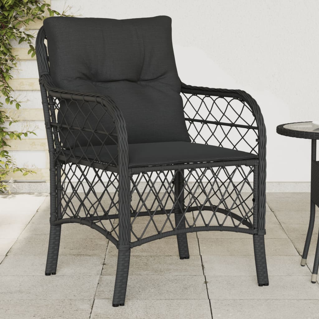 Tuinstoelen 2 st met kussens poly rattan zwart Zwart Lijngeweven