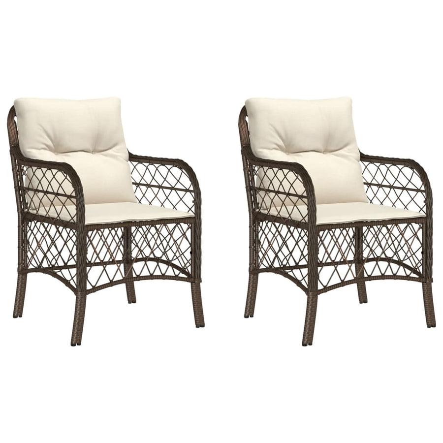 Tuinstoelen 2 st met kussens poly rattan bruin 2 Bruin