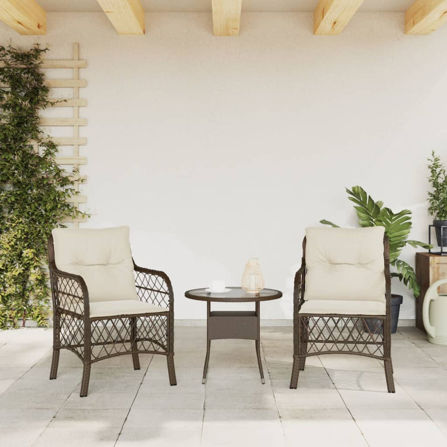 Tuinstoelen 2 st met kussens poly rattan bruin 2 Bruin